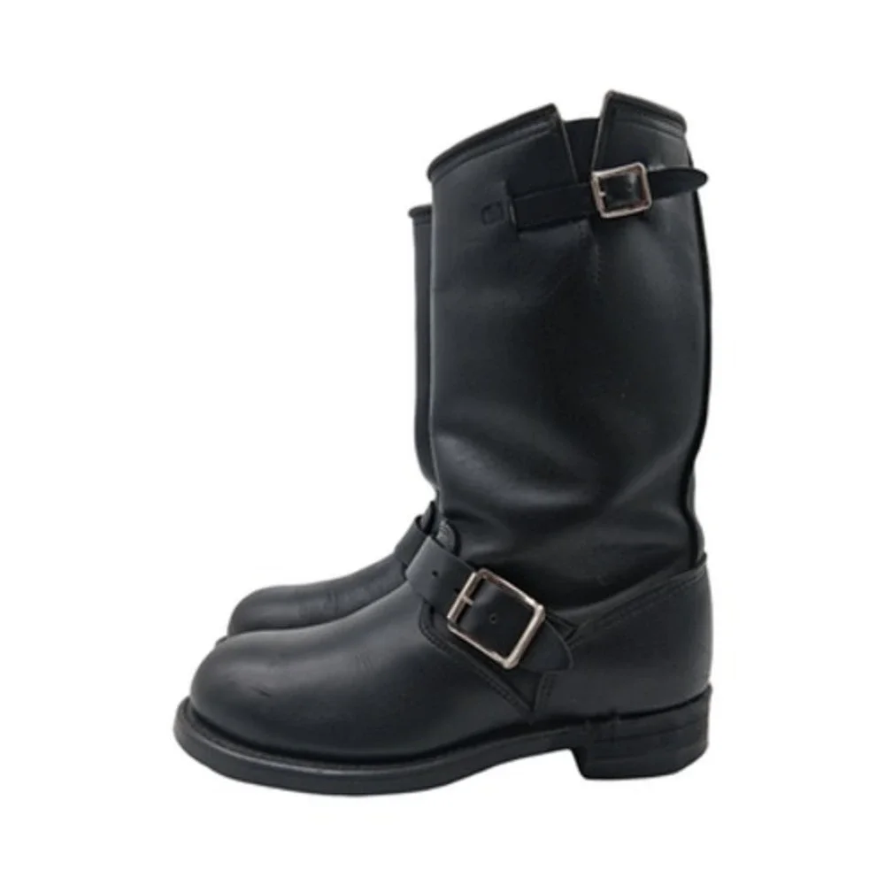 Double H H Leather Biker Boots Womens 9.5 E Black Harness Mid Calf Motorcycle_4
